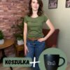 Zestaw koszulka i kubek Dobrze że jesteś - prezent damski khaki