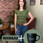 Zestaw koszulka i kubek Dobrze że jesteś - prezent damski khaki